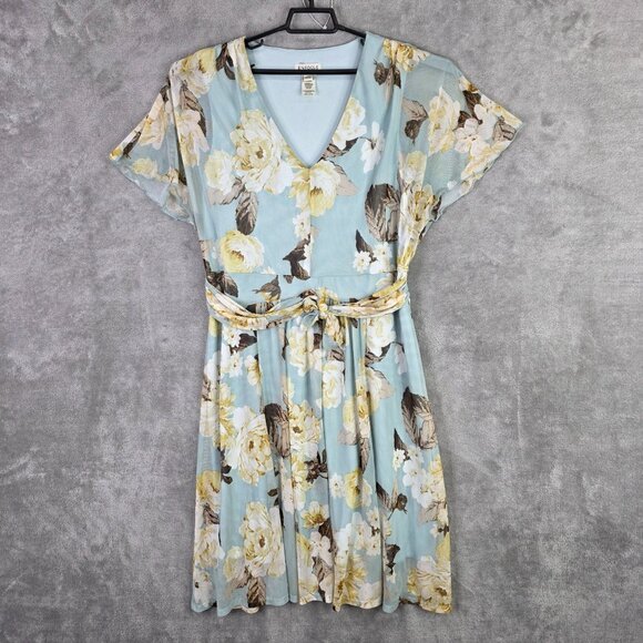 Womens EnFocus Blue Floral Chiffon Dress Lined Cap Sleeve Polyester Size 16W - Picture 2 of 8